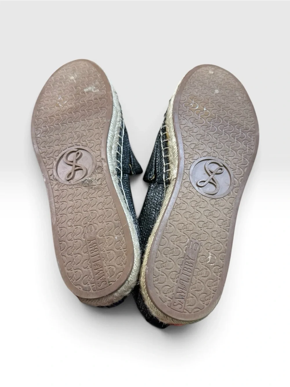 Sam & Libby Black Woven Espadrille Flats Logo Slip On Size 10